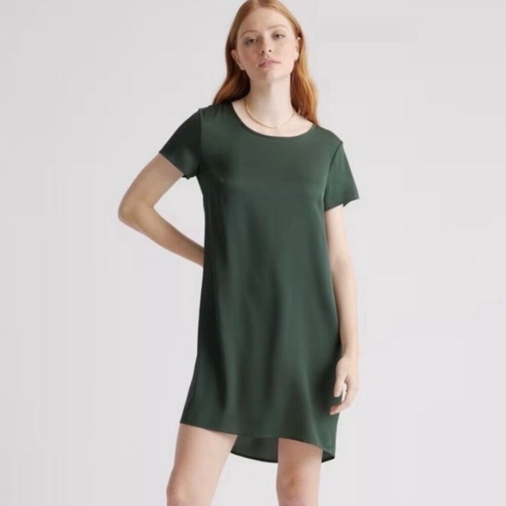 Quince NWT Washable Silk Stretch Tee Dress in Evergreen Size S